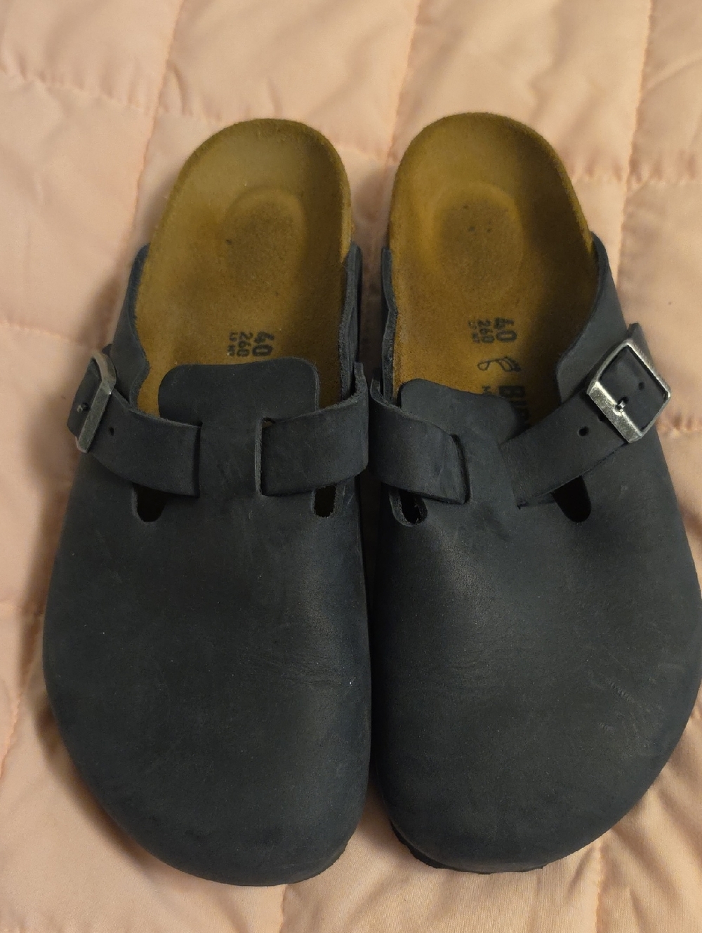Birkenstock Leather Slip-On Clog Mules in Dark Navy